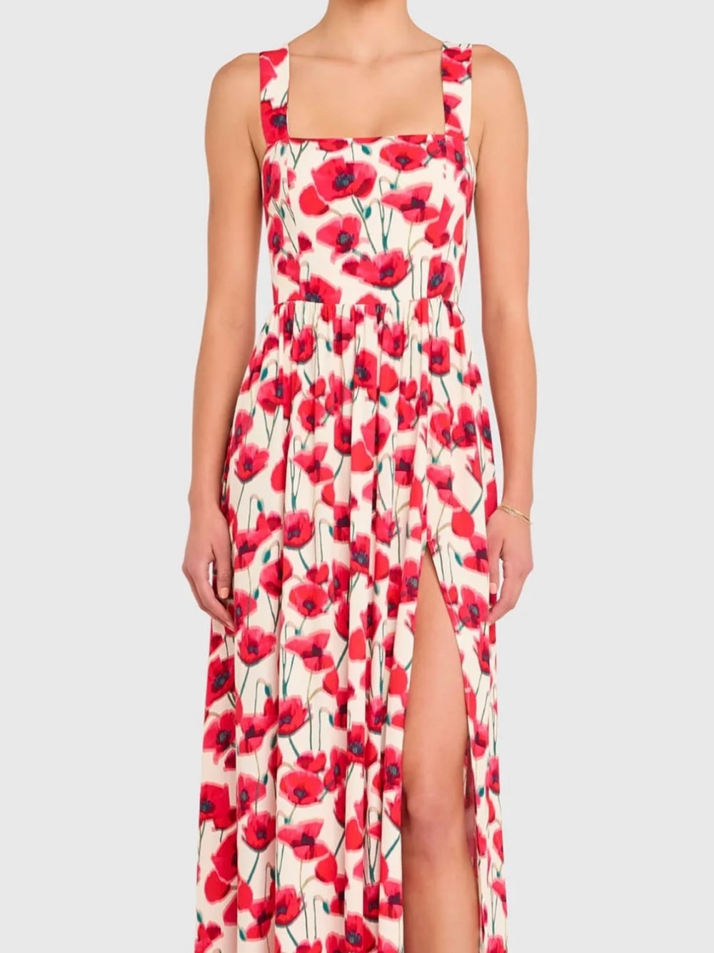 Amanda Uprichard Florence Maxi with Red Poppy Print and High Slit